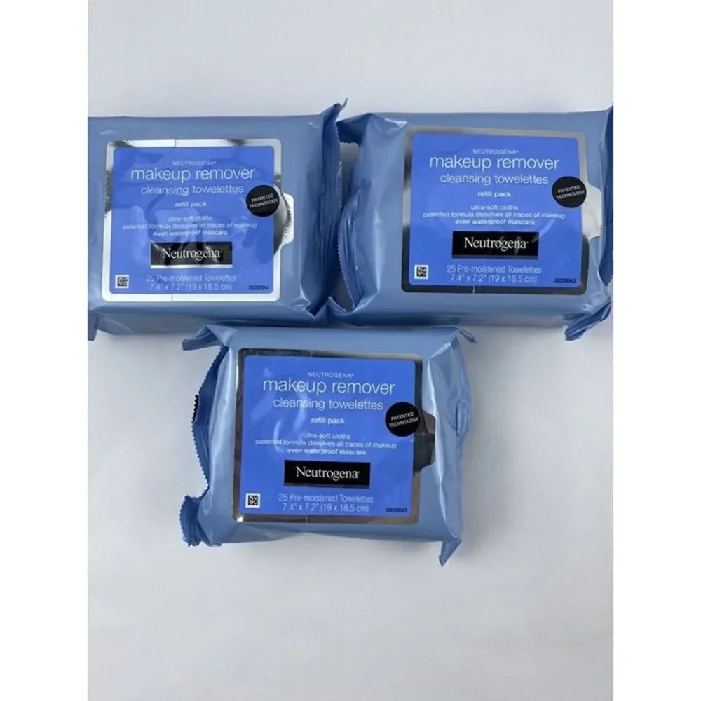 3 Pack 25 Ct Neutrogena Makeup Remover Pre-Moistened Cleansing Towelettes Refill